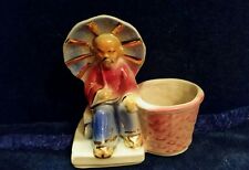 Vintage Shawnee Asian Planter USA 617, Ancient Chinese Man with Parasol & Basket picture