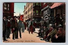 Boston MA-Massachusetts, Crowd In Little Italy, Antique, Vintage Postcard picture