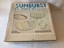 Indiana Glass Co. Vintage Snack Set 8 Pc~ Crystal~ Sunburst Design W/9