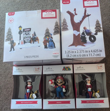 Holiday Time 3 Piece Newsstand Christmas Village Figureines Mario, Elf, swing picture