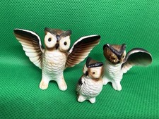 Vintage Miniature Bridge Bone China Owl Bird Animal Figurines Set of 3 picture