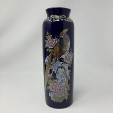 Japan Vase Cobalt Blue Bird Flowers Floral Vintage Ceramic Porcelain Painted picture