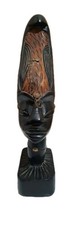  Handcarved Wood Sculpture Vintage AFRICAN  Bust Metal Accents  picture