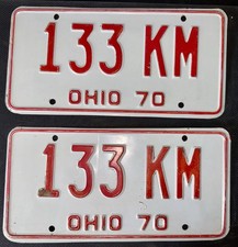 1970 OHIO VINTAGE LOW NUMBERED LICENSE PLATE PAIR ~ 133KM ~ OSU ~ RARE picture