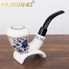 MUXIANG Ceramic Calabash Tobacco Pipe 9mm Bent Stem Smoking Pipe With Pipe Rack picture