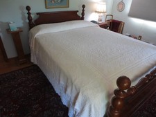 Vintage Off-White HOBNAIL WOVEN CANDLEWICK Fringed BEDSPREAD - 80