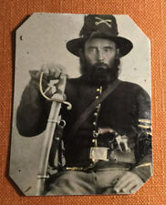 Civil War Military Soldier with beard Pistol & sword tintype C1069RP picture