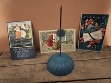 Vintage Receipt Spike Repurposed Ephemera Holder + 3 Postcards (1 Christmas)  picture