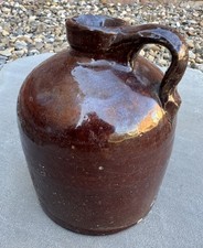 Antique Pottery Stoneware Brown Salt Glaze Jug Bee Hive Primitive 9”H 6”W picture