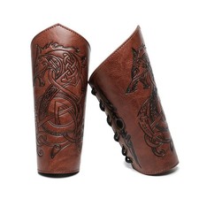 Medieval Leather Bracers Dragon Embossed Viking Leather Bracers Leather Arm picture