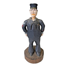 Vintage Folk Art Wood Carved Figure of a US Navy Sailor - Collectible Militaria picture