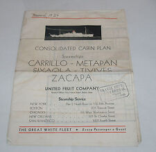 VINTAGE CRUISE LINE THE GREAT WHITE FLEET STEAMSHIP CONSOLIDATED CABIN PLAN 1934 picture