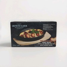 Smith Clark Ironworks Pre-Seasoned Cast Iron Au Gratin Pan Set w/Wooden Trivet35 picture