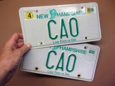 1980's Pair of NEW HAMPSHIRE LICENSE PLATES Tag No. CAO Mancave Garage Shop LQQK picture