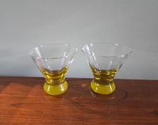 Atomic Martini LEMON YELLOW LOWBALL BOTTOM COCKTAIL GLASSES Vintage Lot Of 2 picture