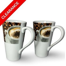 NEW Large Ceramic Coffee Mug Coffee Bean Design White Tall Cup 16oz - Set Of 2 picture