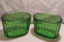 Vtg Set Of Vase Mate  Ribbed Green Glass Rectangular Oval Vases picture