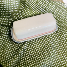 Pfaltzgraff Aura Butter Dish 2 pcs Covered Stoneware 7x3x2.5 USA Vtge Pink Blue picture