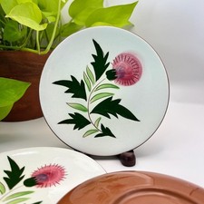 Vintage Stangl Pottery Thistle Plates Set of 3 Pink Green Floral NJ 1940s picture