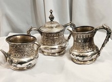 3 Pc Lot REED BARTON “Italian” SilverPlate SUGAR CREAMER BOWL Bacchus DEVIL 1885 picture