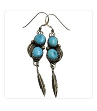 Remarkable Sharon Cisco Navajo SleepingBeauty Turquoise SterlingSilver Earrings  picture