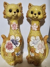 Vintage 1960s Tilso Floral Cat Salt/Pepper Shaker Set picture