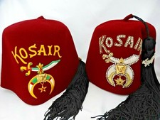 Vintage MASONIC SHRINERS JEWELED FEZ KOSAIR HAT & FEZ HAT WITH TASSELS picture