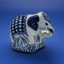 Elephant Bank Colbalt Blue And White Porcelain, Made In Thailand 4 1/2 in. Tall picture