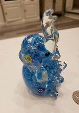 Millefiori Art Glass Blue Floral Elephant Figurine Paperweight Trunk Up picture