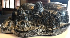 Vintage NUVUK Inuit Eskimo Family by Igloo Soapstone Carving Sculpture Signed WE picture