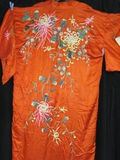 Antique Silk Intricate Embroidered Flower Kimono Floor Length Robe Gown 1900s picture