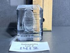 3D LASER ETCHED CRYSTAL GLASS CUBE OWL PAPERWEIGHT picture