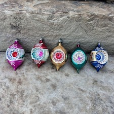 5 Vintage Christmas Indent Hand Painted Mercury Glass Ornaments Poland 4” picture