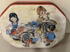 Vintage Daintee Toffee Confectionery Tin From England Kids Working On Go Kart picture