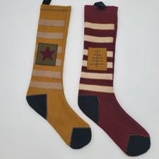 Vintage Primitive Style Stockings Star And Christmas Tree Set Of 2 picture