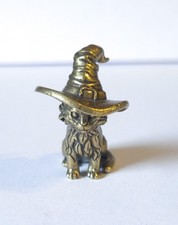 Vintage Miniature Brass Halloween Witch Hat Cat Kitten Figurine picture