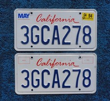 1994 CALIFORNIA License Plate Plates PAIR / SET picture