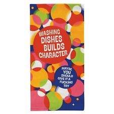 BlueQ Washing Dishes Builds Character Screen-Printed Dish Towel | Kitchen Tea H picture