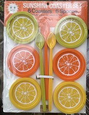 Retro 1970s 12 Pc  Coaster Set Sunshine Summertime Citrus Florida Gift Lake picture