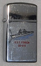 Vintage Metal Zippo, USS O'Brien DD-975, Slim, Double Sided, Destroyer Ship picture