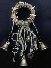 Handmade Protection Bells, Wreath, Pentacle, Moon, Sun, Wicca, Witchy Decor, New picture