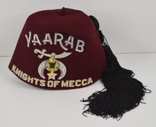 Vintage Yaarab Knights of Mecca Shriners Jeweled Fez Hat w/ Tassel & Clip 7-1/8 picture