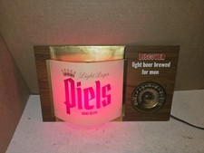 Vintage 50s/60s Piels Beer Bar Wall Thermometer Light,Lamp Sign,Working,Wood picture