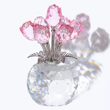 Crystal Colorful Rose Flower Collectible Figurine With Vase Rose Bouquet Floral picture