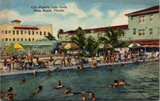 Vintage 1946 Palm Beach Lido Pools Linen Postcard by Curt Teich picture