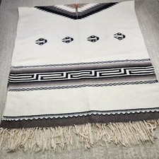 SW Vintage Native American Mexican Hand Woven Wool Blanket Poncho Aztec Navajo  picture