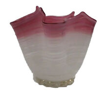 Studo Art Glass Pink Vase Striated Handkerchief Hand Blown Sculpture Pretty picture