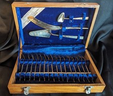 Vintage Thai 19 Piece Bronze Dessert Set in Wooden Box picture