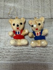 Vtg Small Japan Flocked Bears Christmas Ornaments White Cute Sitting Christmas picture