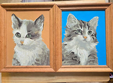 Vintage 1960's Mid-Century Paint By Number Framed Cat Portraits  picture